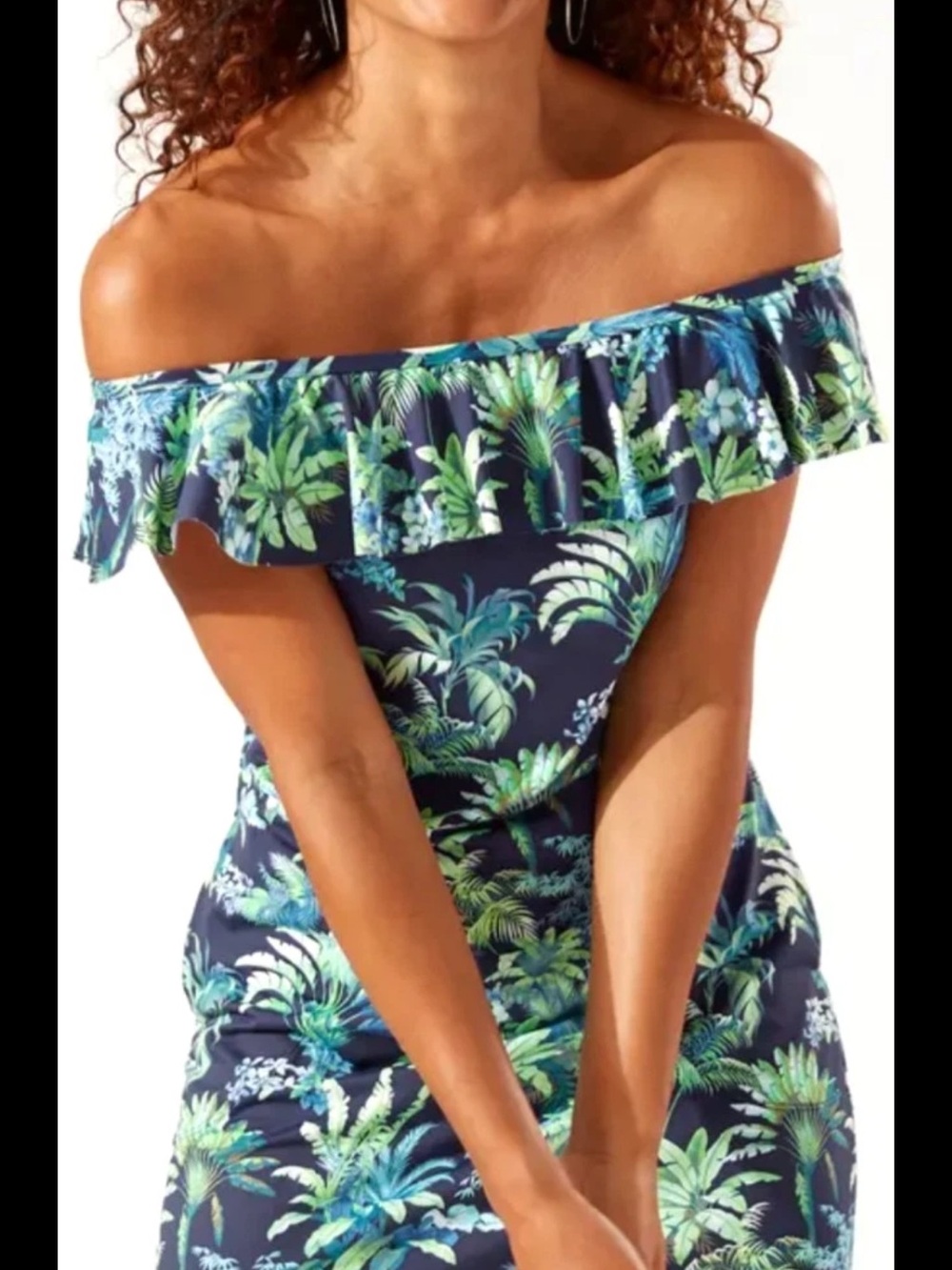 Tommy Bahama Tropical Print Ruffle Off-Shoulder Dress XS